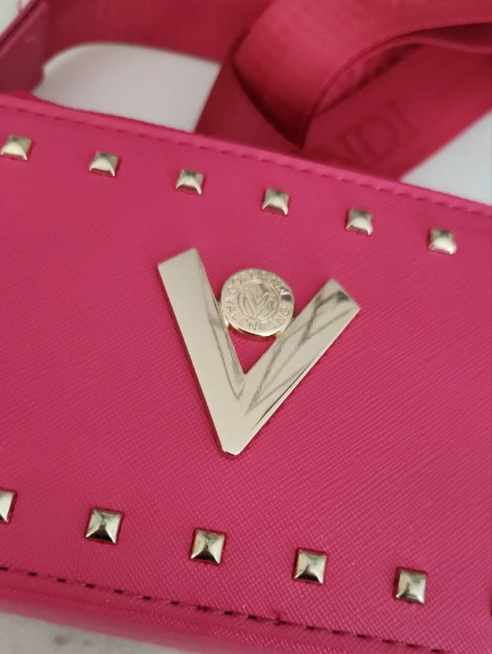 Valentino Pink Studded Crossbody Camera Bag with Branded Strap